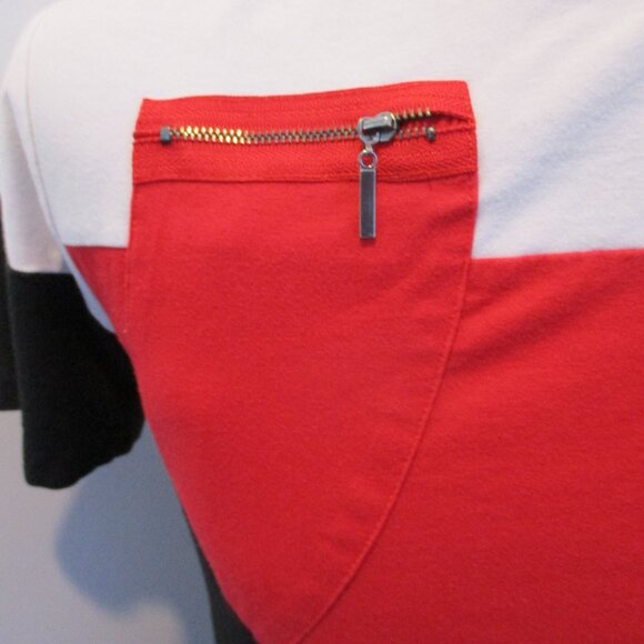 Bold Geometric Colorblock Tee with Red Zipper Pocket πΊπ€π€ - Picture 3 of 6